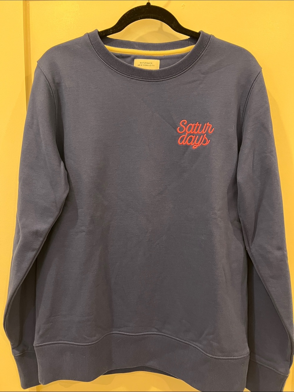 Saturdays New York City Blue Sweatshirt with Coral Script